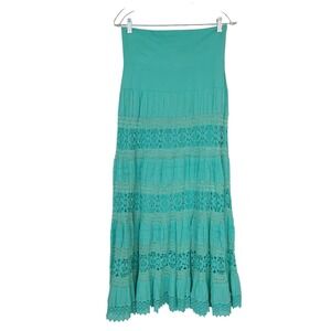 Vintage Cute Options Turquoise Lace Tierered Maxi Skirt‎ Boho Size Medium